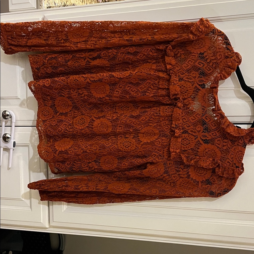 Alice Blue Rust Lace Top with Floral Crochet